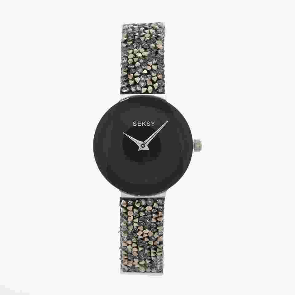 Seksy Ladies Watch & Necklace Gift Set 2740G – Stainless Steel, Black Dial, C...