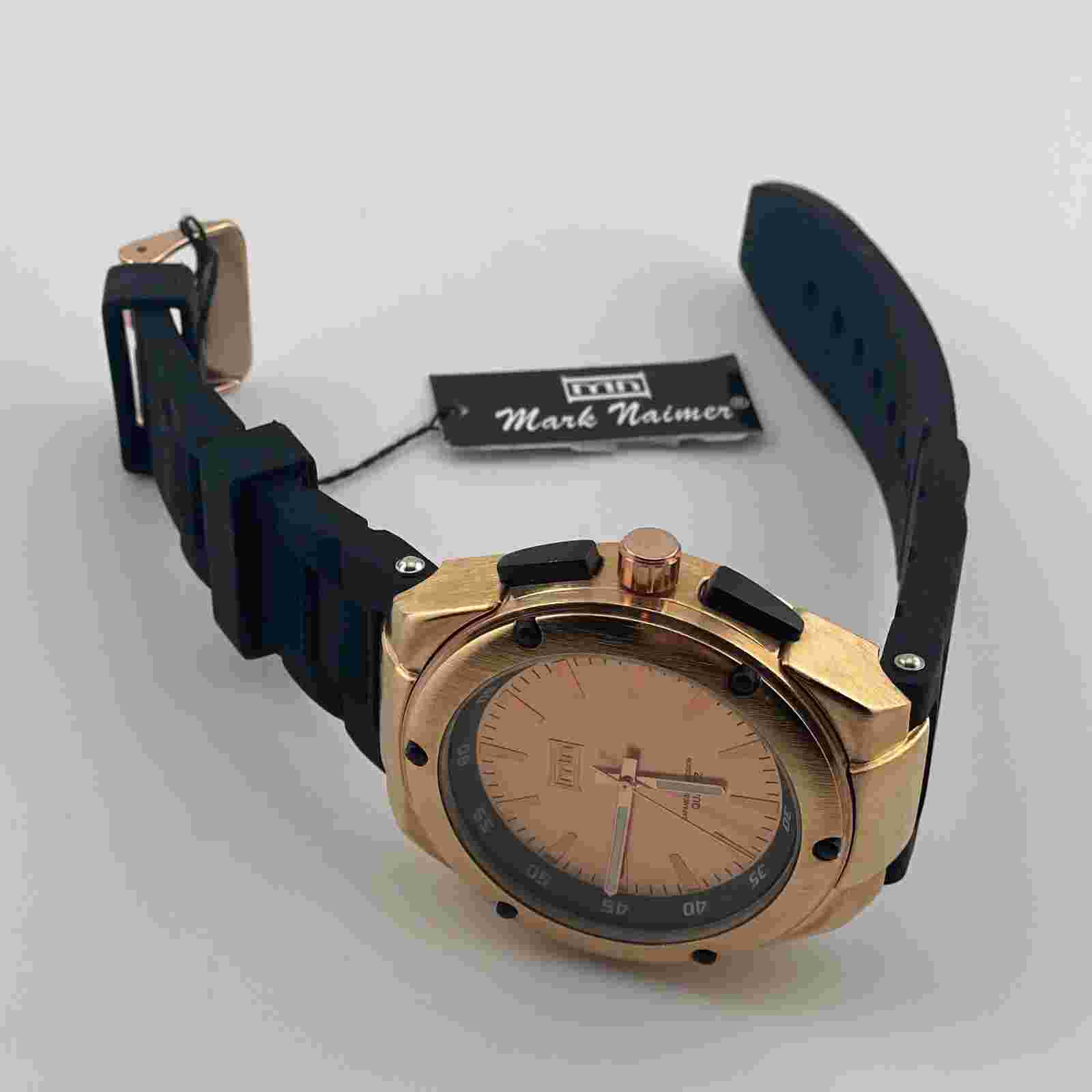 Mark Naimer Watch Mens 46mm Case Black Rubber Band Quartz Three Hands