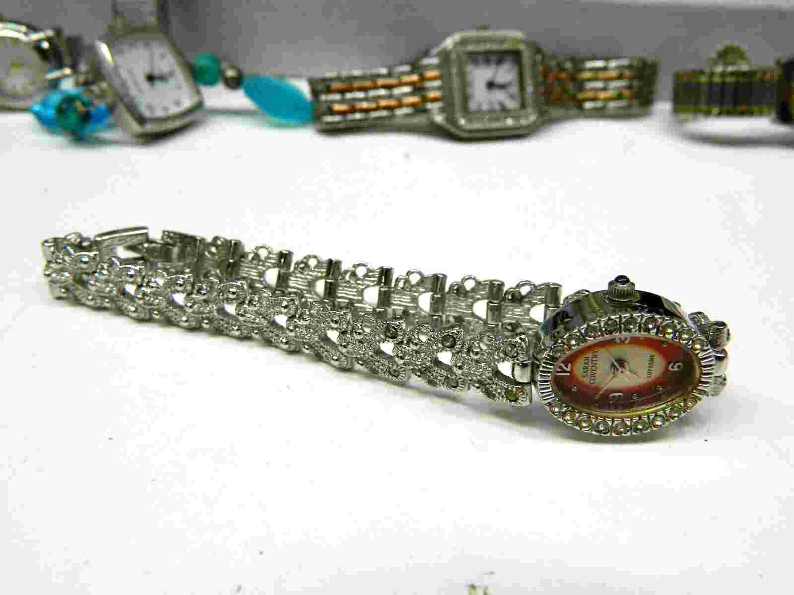 Vintage SARAH COVENTRY Supreme  Rhinestone &Orange face Silver tone Lady's watch