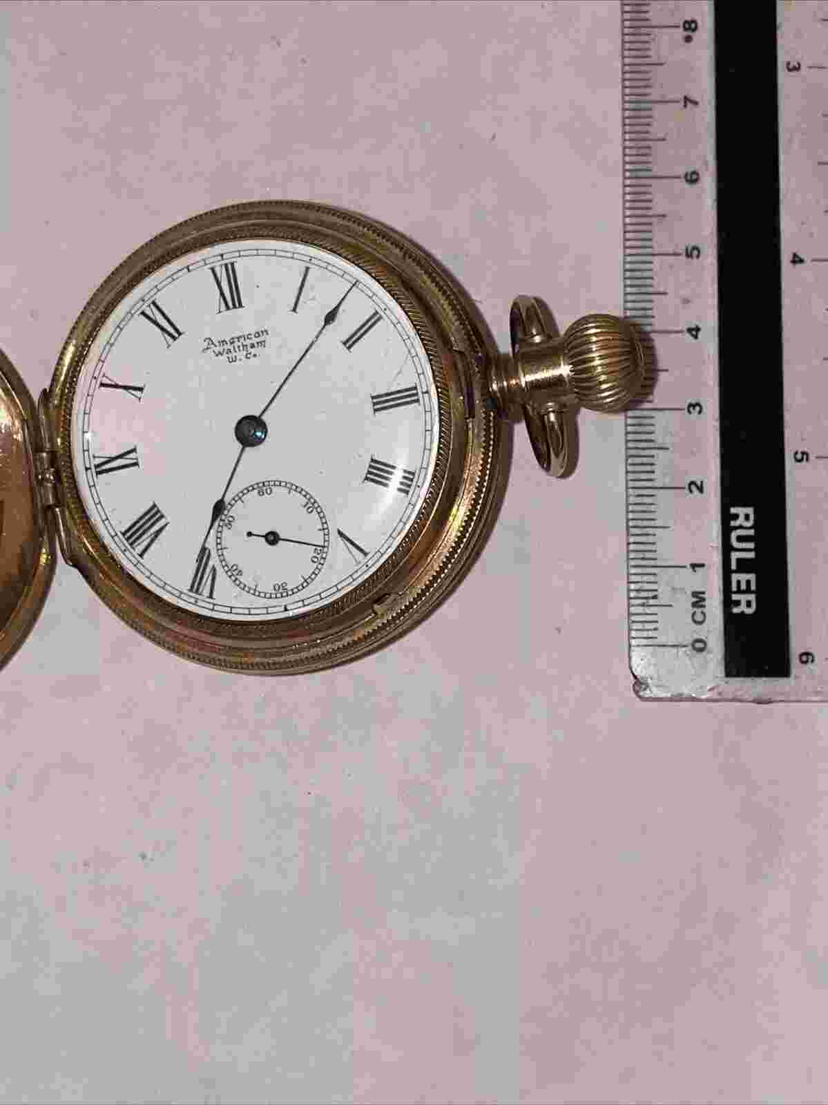 American Waltham W. Co. White Dial Jas.Boss 14K filled Pocket Watch