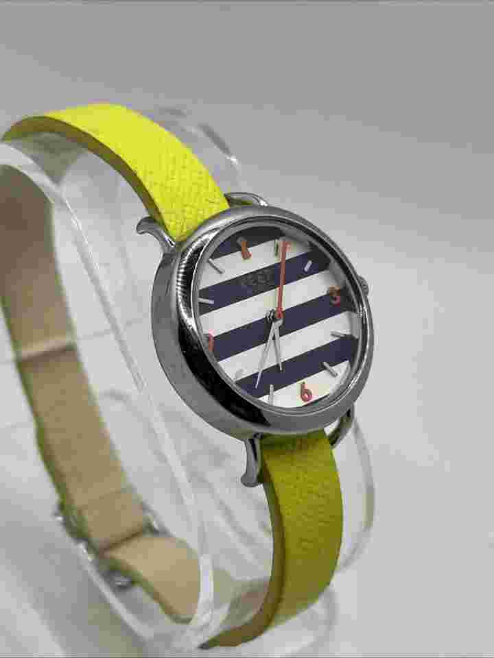 Keep Collective Women's Quartz Watch Lime Green Band Stripped Dial- New Battery