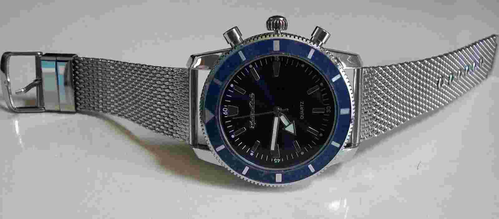 MEN'S MESH BAND SILVER FINISH BLUE DIAL DRESSY CASUAL HIP HOP FASHION WATCH