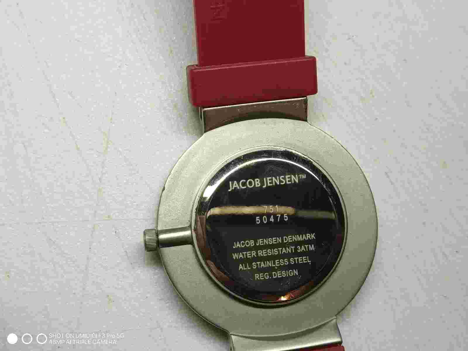 NEW Jacob Jensen Round Case White Dial Poly Band Watch NEEDS BATTERY