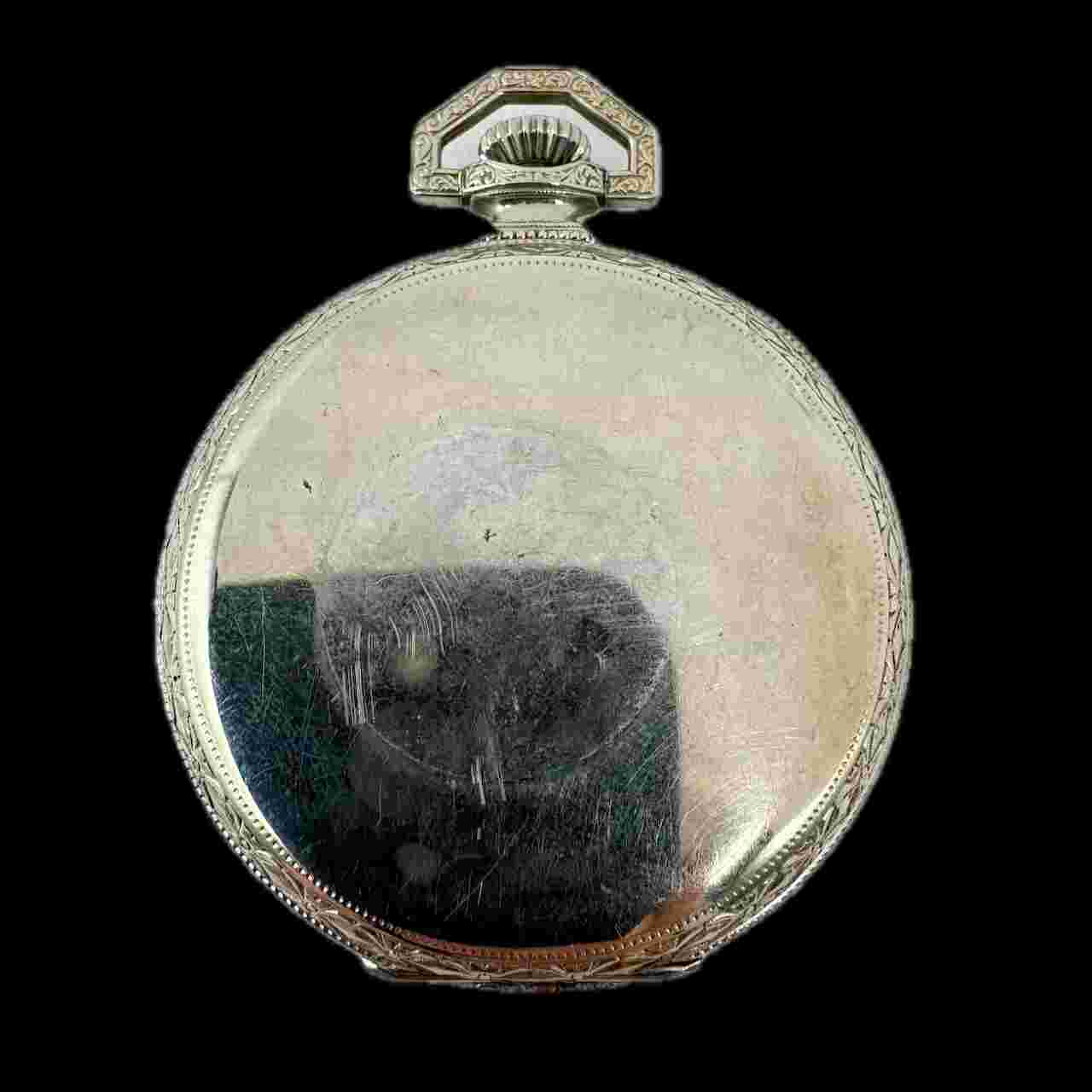 Antique 12s Wadsworth Open Face Pocket Watch Case 25 Year White GFEngraved USA