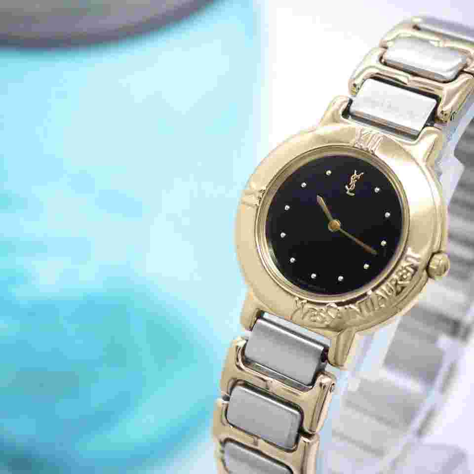 Saint Laurent Watch Wristwatch YSL Cassandra Black Gold Women's Authentic