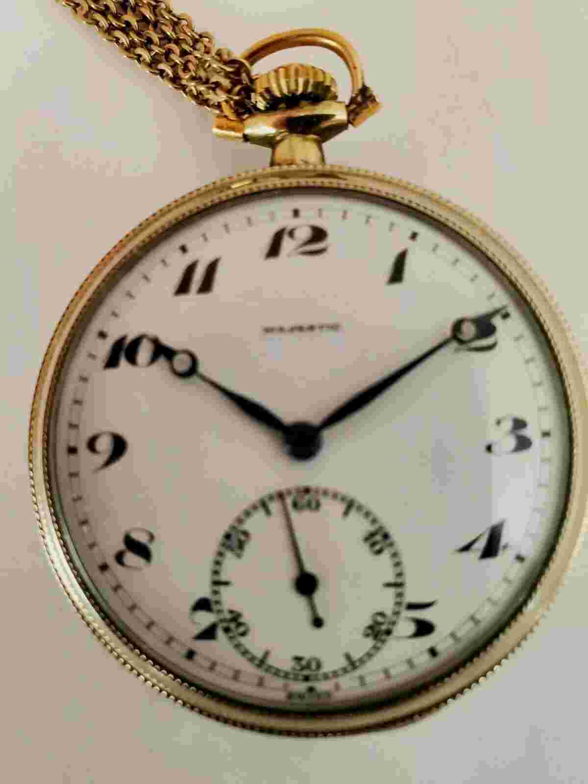 Antique Majestic 2 Tone Pocket Watch  With Chain Gold