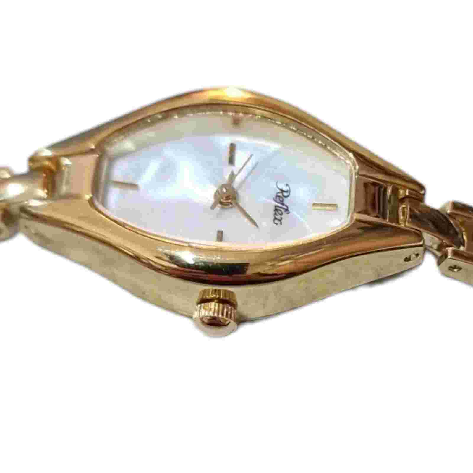 Ladies Reflex Mother Of Pearls Gold Toned Wristwatch New Battery Fitted