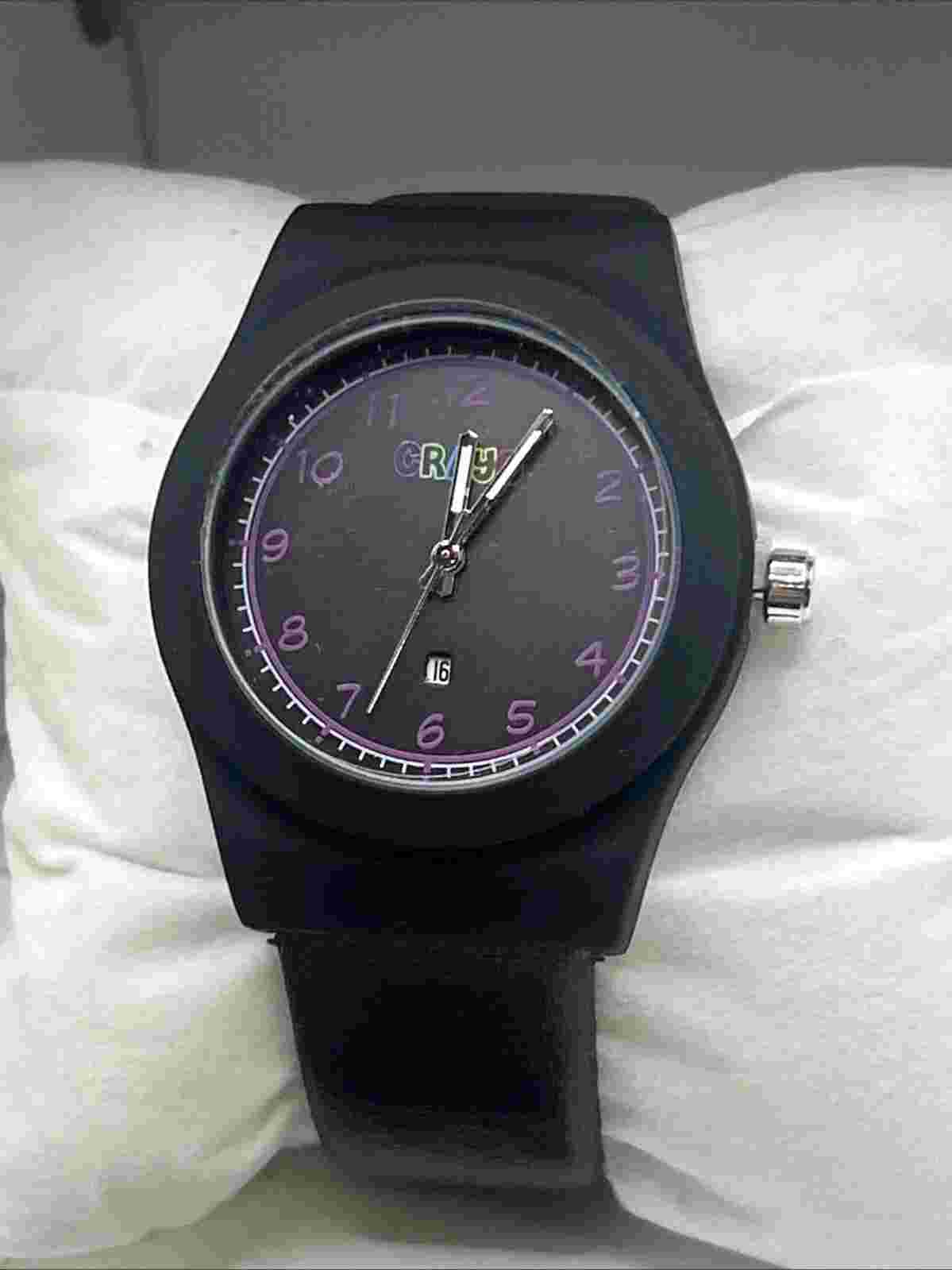 NEW Crayo Splat Black Leatherette Strap Unisex Watch CRACR4101 PURPLE NUMBERS