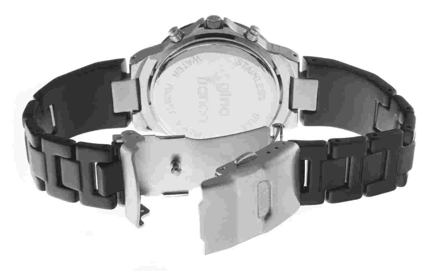 Men's Chronograph Stop Watch w/ Black Aluminum Bezel & Bracelet by Gino Franco