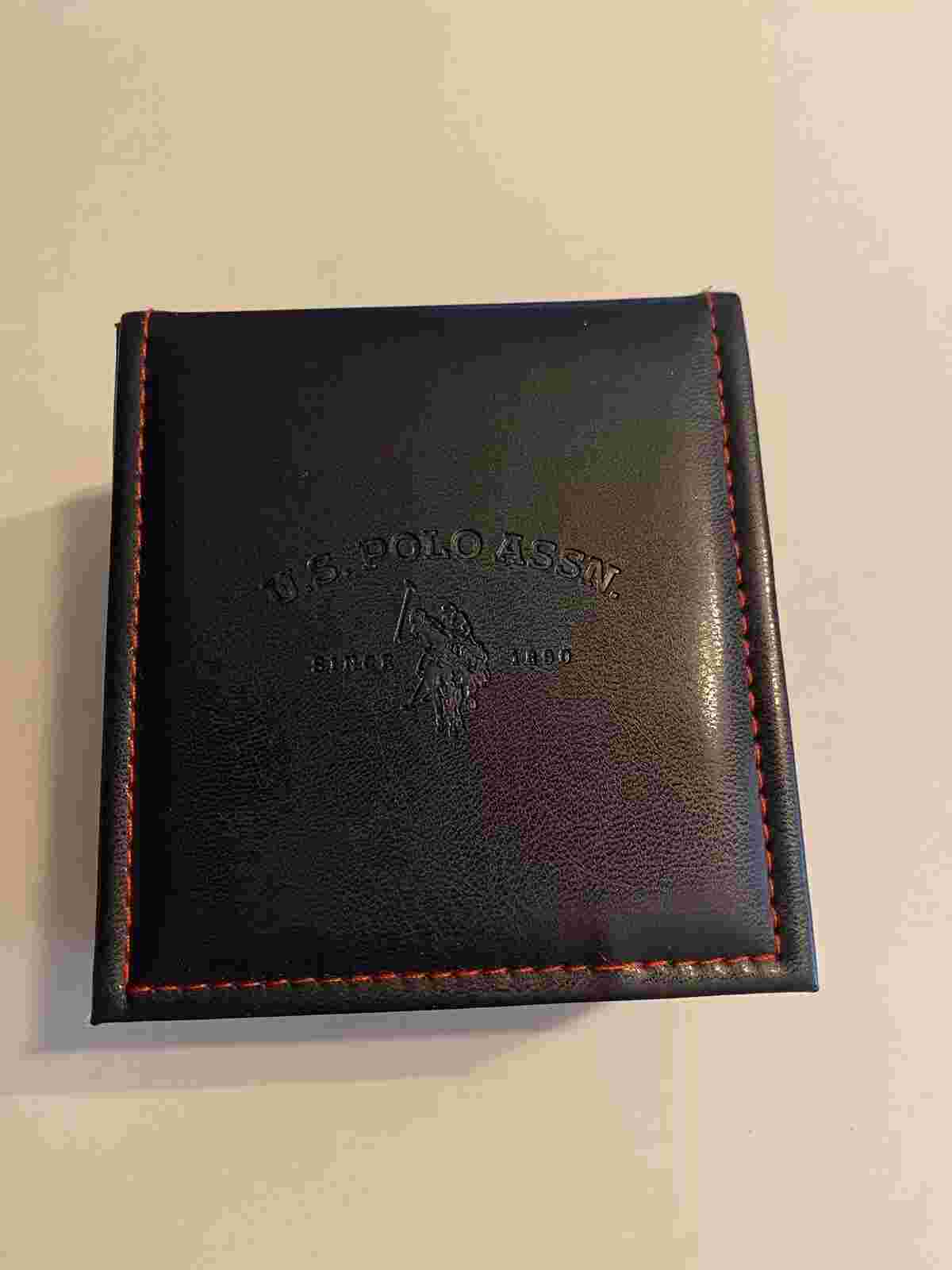 U.S. Polo Assn Men's Watch Set, black and silver, black leather band, gift box