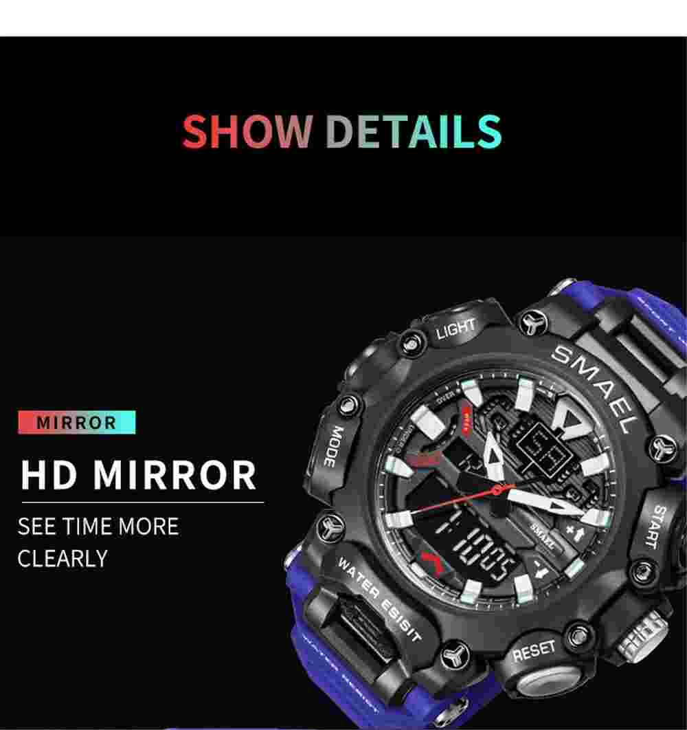 SMAEL Men Sport Watch Big Dial Electronic Wristwatch Shockproof Digital Watches