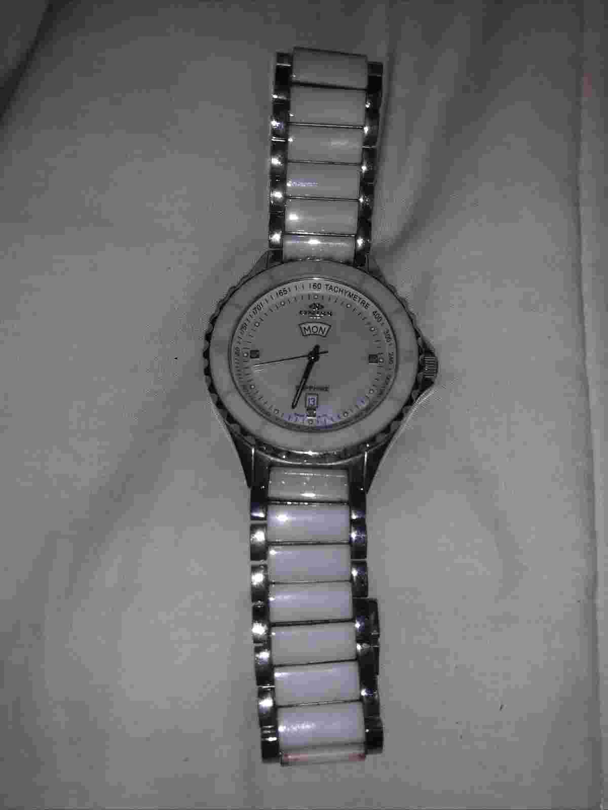 Oniss Paris Mens On8012-m White Swiss Quartz Ceramic Stainless Steel Watch