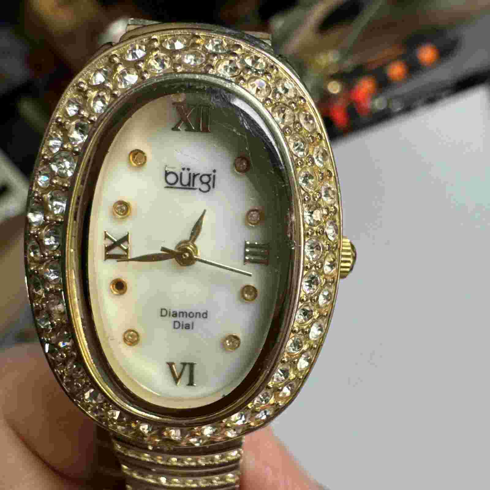 Burgi BUR135 Gold Tone Diamond Dial Swarovski Crsystal Bezel Women's Watch READ