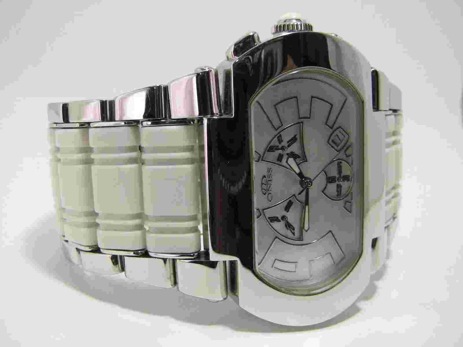 Oniss Swiss ETA Chronograph Watch Mother Of Pearl Dial Sleek Space Age Design