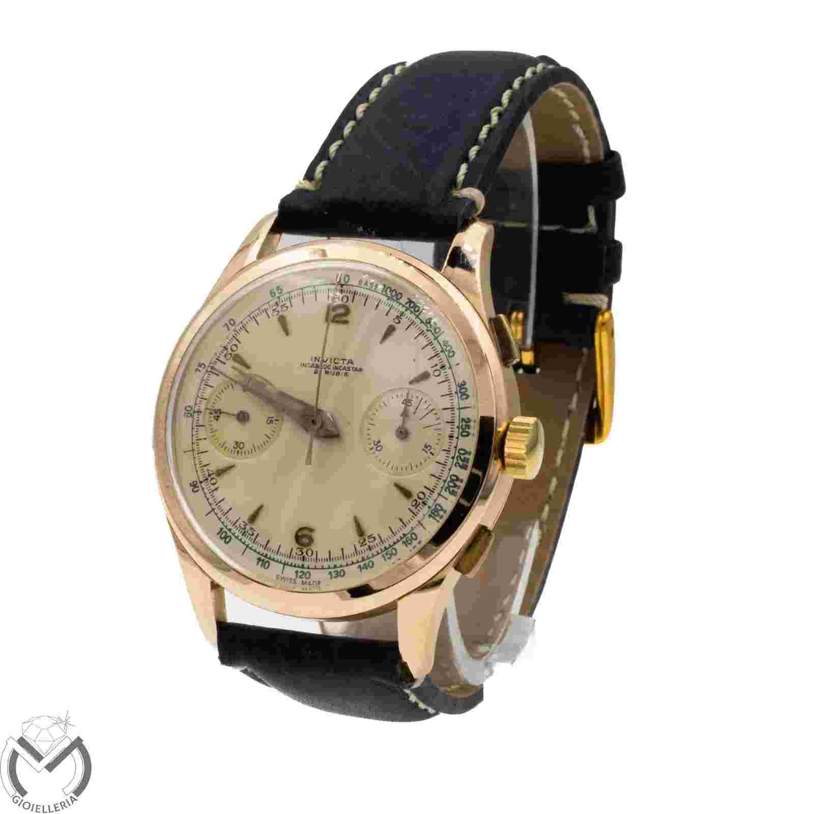 Invicta Chronograph Watch Valjoux 22 18K Gold Manual Wind Men's