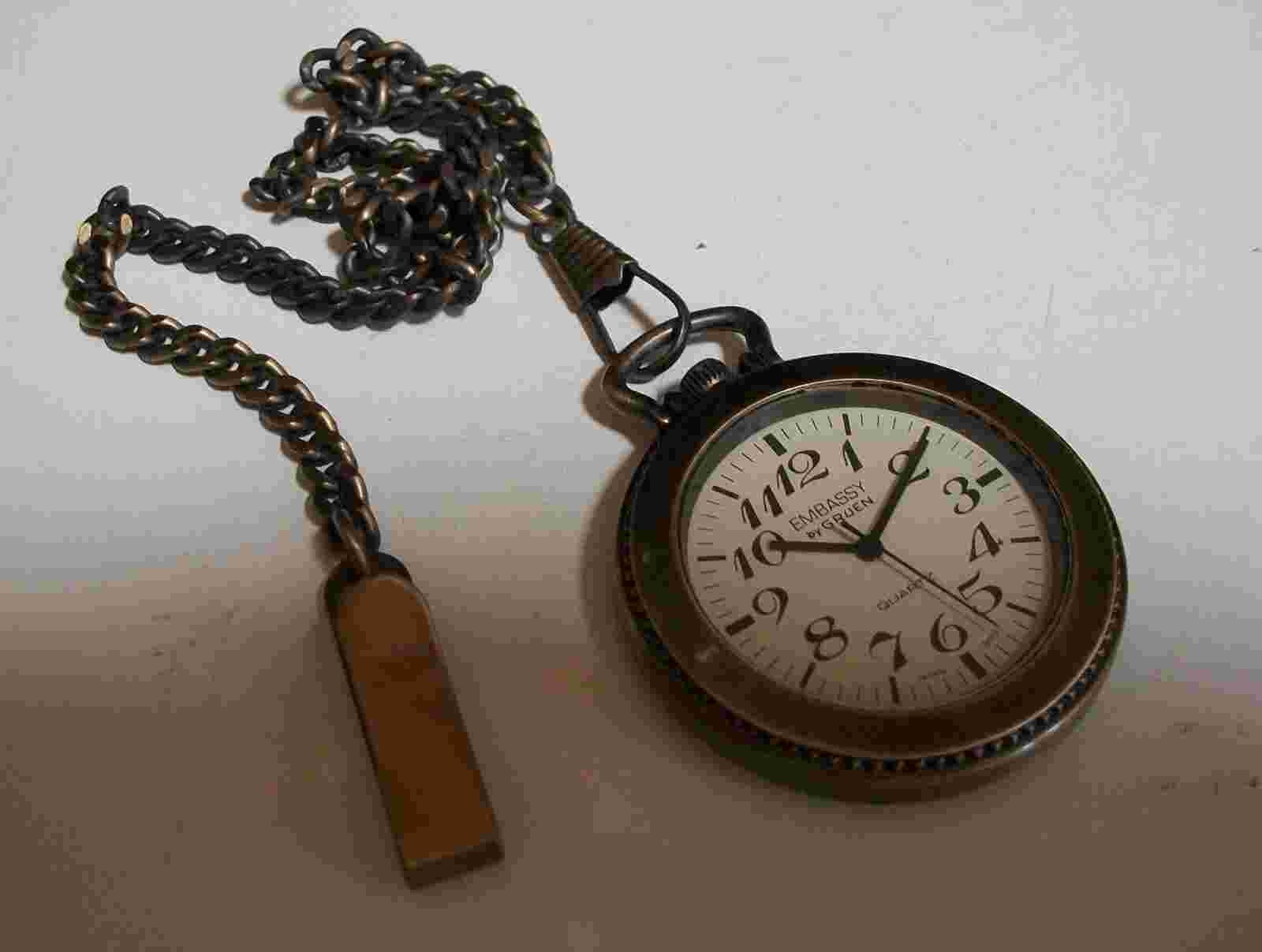 Men's  Clip On Embassy by Gruen Fashion numbers Dressy Casual Pocket Watch