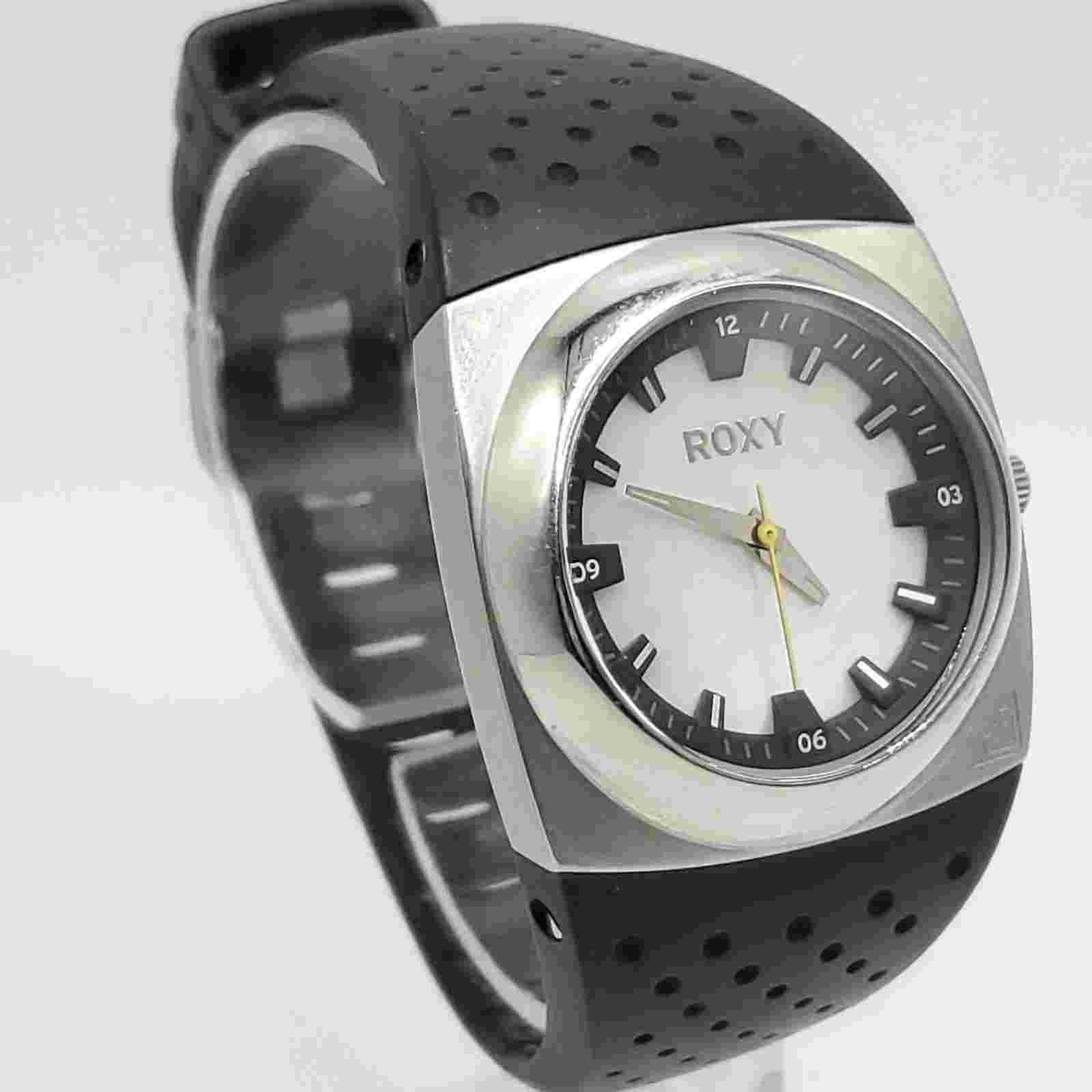 Roxy Watch Women Battery MOP Dial Yellow Seconds Hand Black Band W140BR