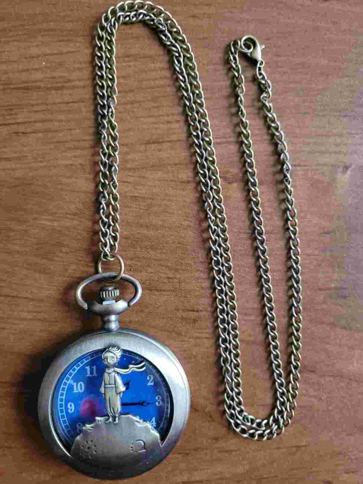 The Little Prince Planet Blue Bronze Vintage Quartz Pocket Watch