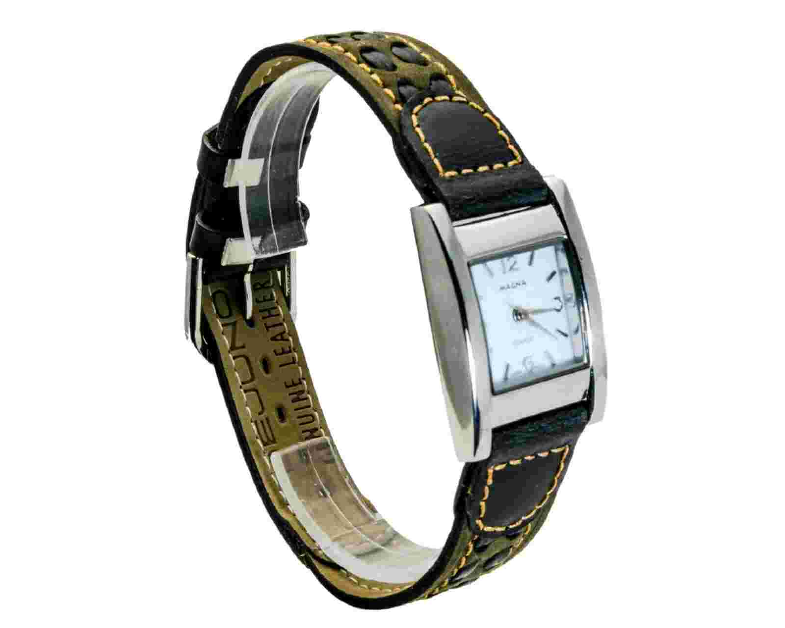 MAGNA: WOMEN GENUINE ANTIQUE LOOK LEATHER BAND ANALOG QUARTZ WATCH