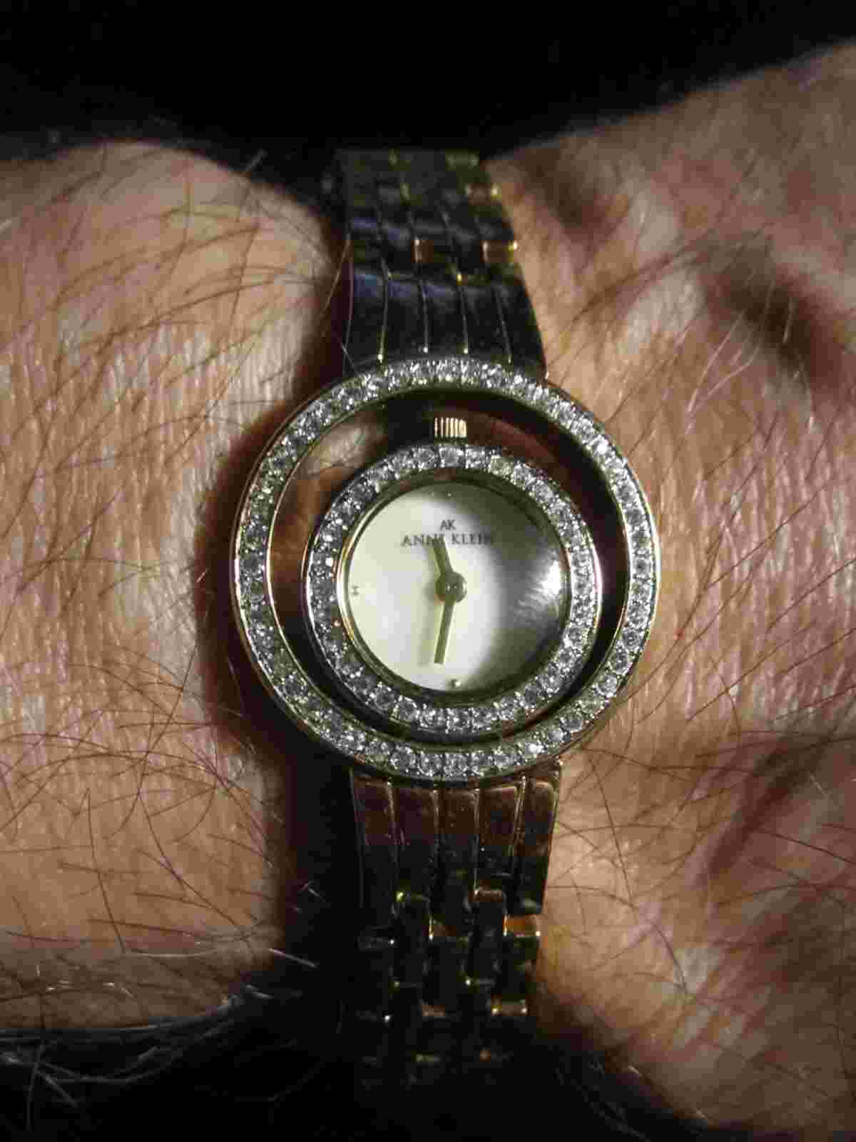 VINTAGE ANNE KLEIN WATCH ELEGANT WITH FANCY CRYSTAL BEZEL- FITS TO 7" WRIST - AG