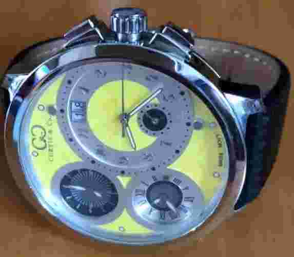 Curtis & Co. BIG TIME WORLD THREE TIME ZONE wristwatch 50mm 30m waterproof