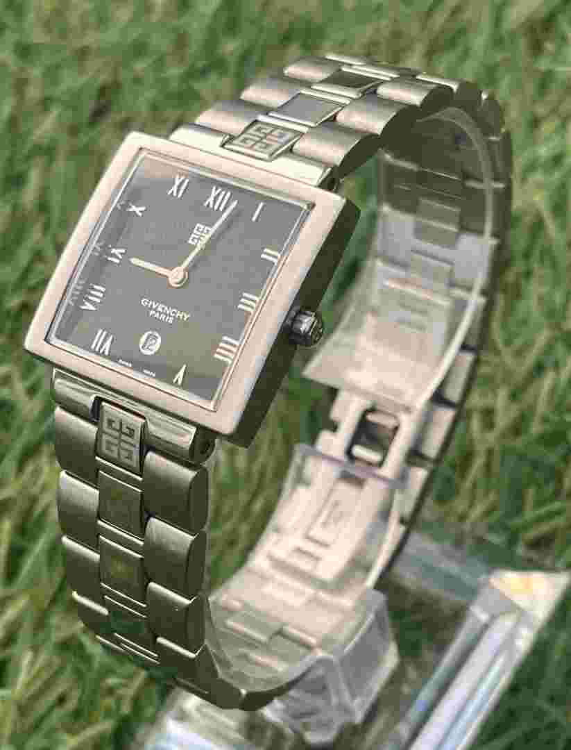 Givenchy Men's Square Vintage Watch Silver Black Dial Date,  Condition