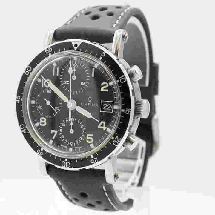 Vintage Orfina Black Racing Men's Automatic Chronograph Wristwatch Valj 7750