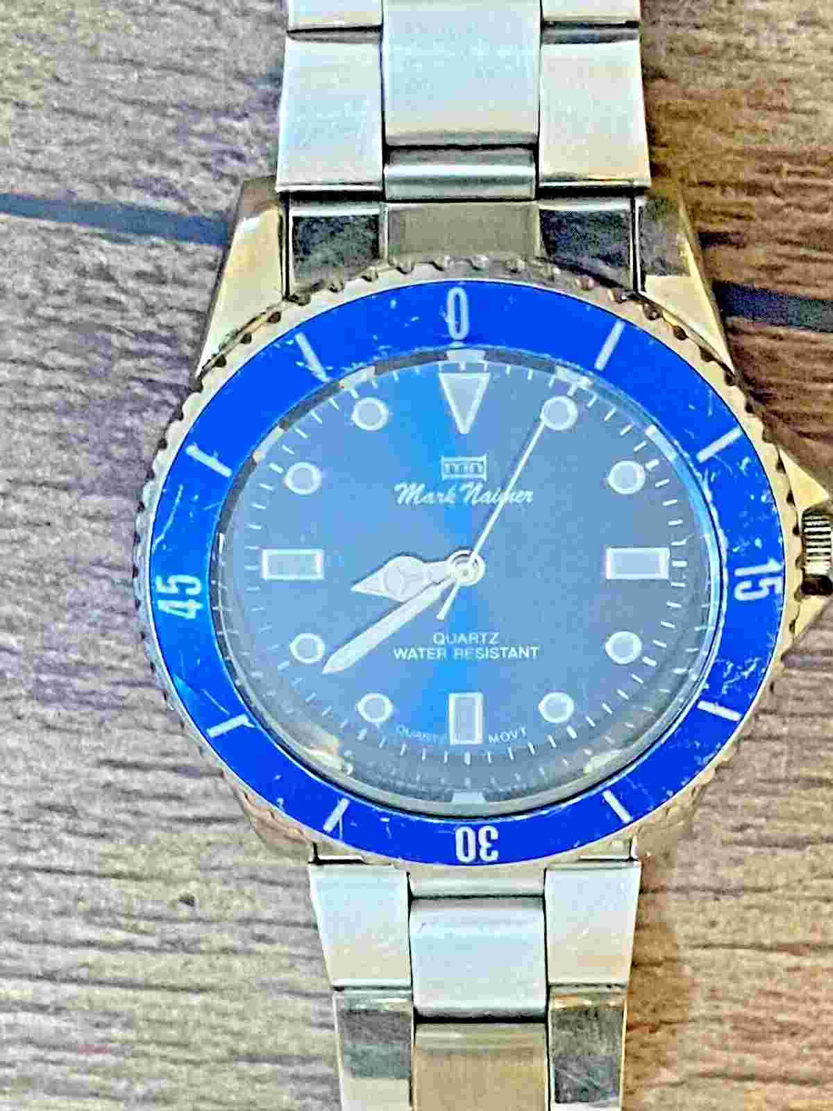 MARK NAIMER Men's Quartz Analog Blue Dial Water Resistant Stainless Steel Band