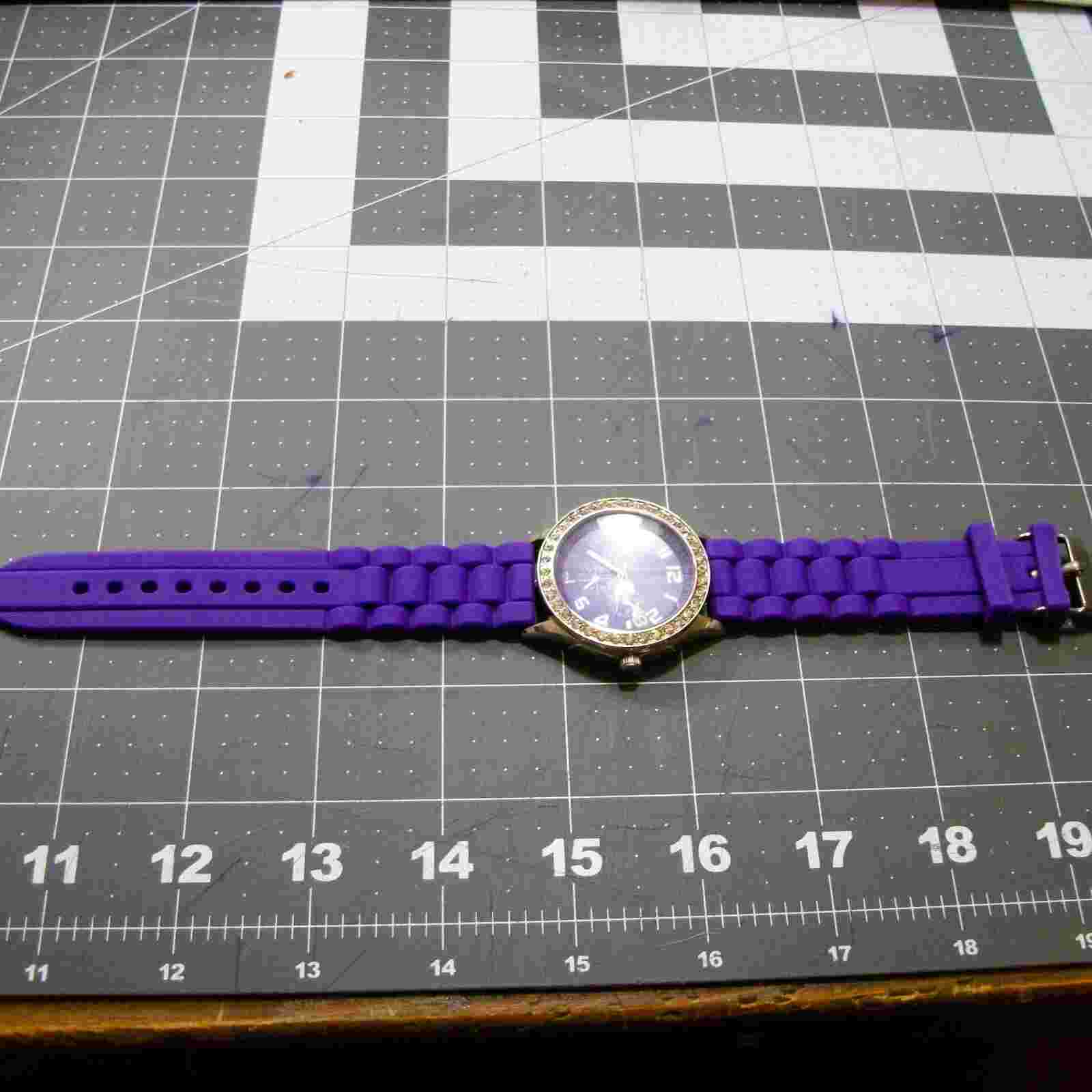 Ladies Darice Silver Tone Purple Poly Band Sparkly Analog Watch New Battery