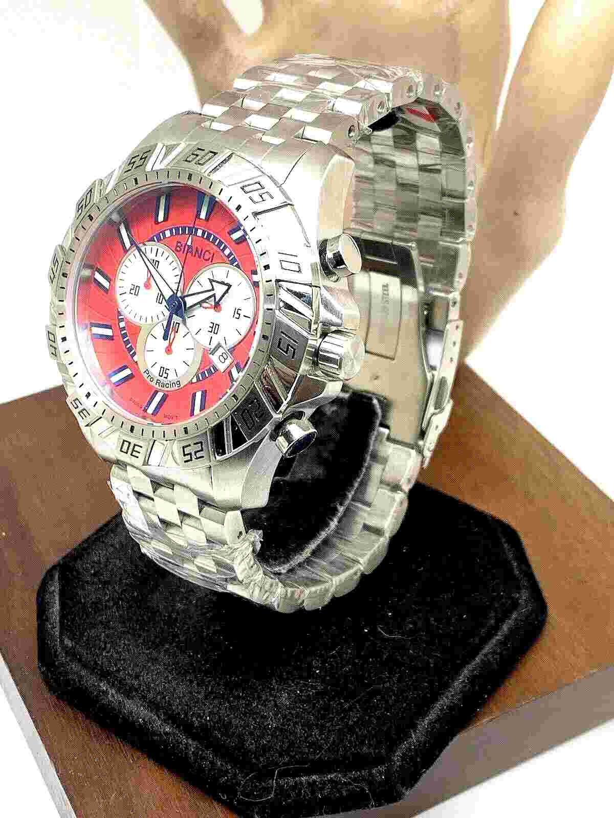 Roberto Bianci Men's Watch 7060M Red Dial Swiss Quartz Chronograph Steel 48mm