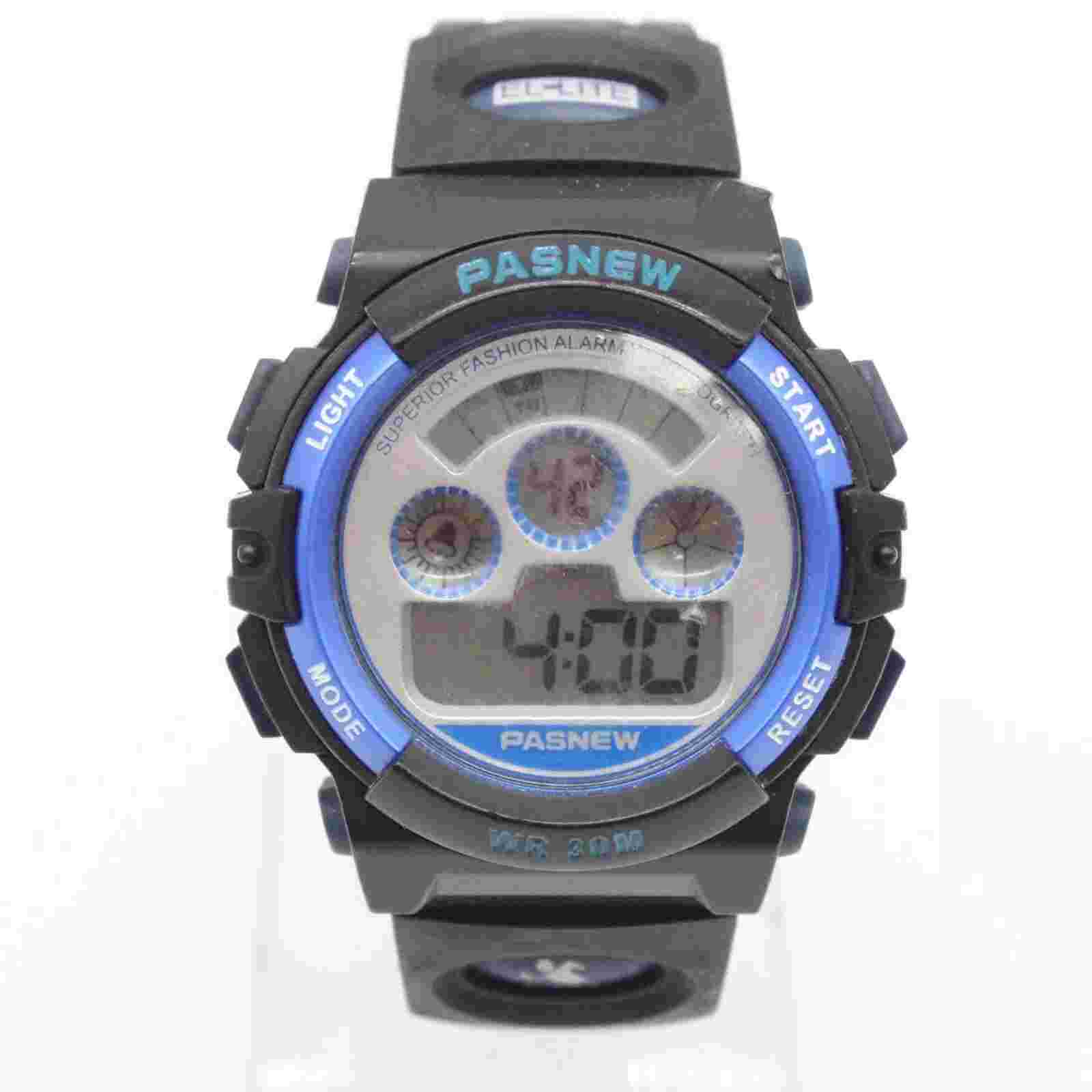 Vintage Pasnew Digital Watch Unisex Black Tone Steel Sports Running WR 30M