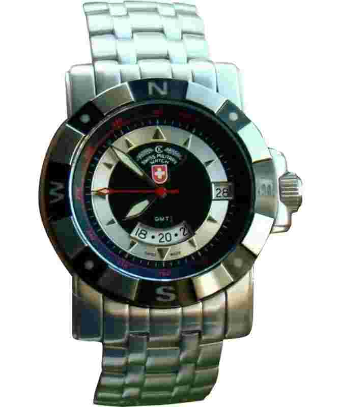 CX SWISS MILITARY GRENADIER GMT WATCH 40mm CASE 20ATM BLACK DIAL