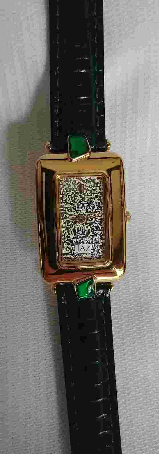 Vintage JAZ Gold Tone Quartz Womens Wrist Watch w/Green Band Japan Movement NEW