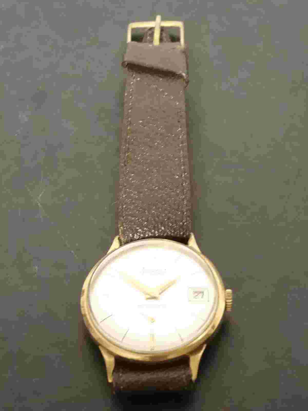 9CT GOLD ACCURIST 21 JEWELS ANTIMAGNETIC DATE WRISTWATCH LONDON 1965 WORKING