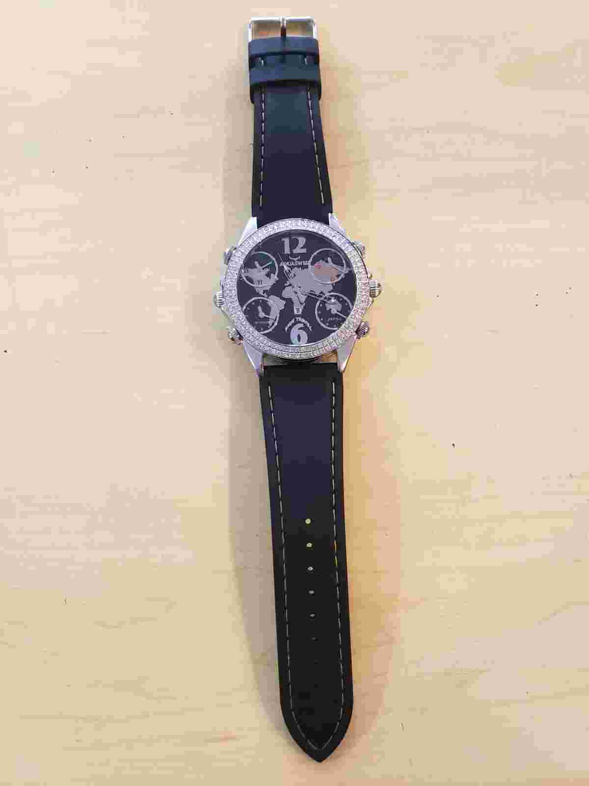 AQUASWISS DIABLO REVERSABLE W/DIAMOND BEZEL MULTI TIME ZONE/ROMAN NUMERAL DATE