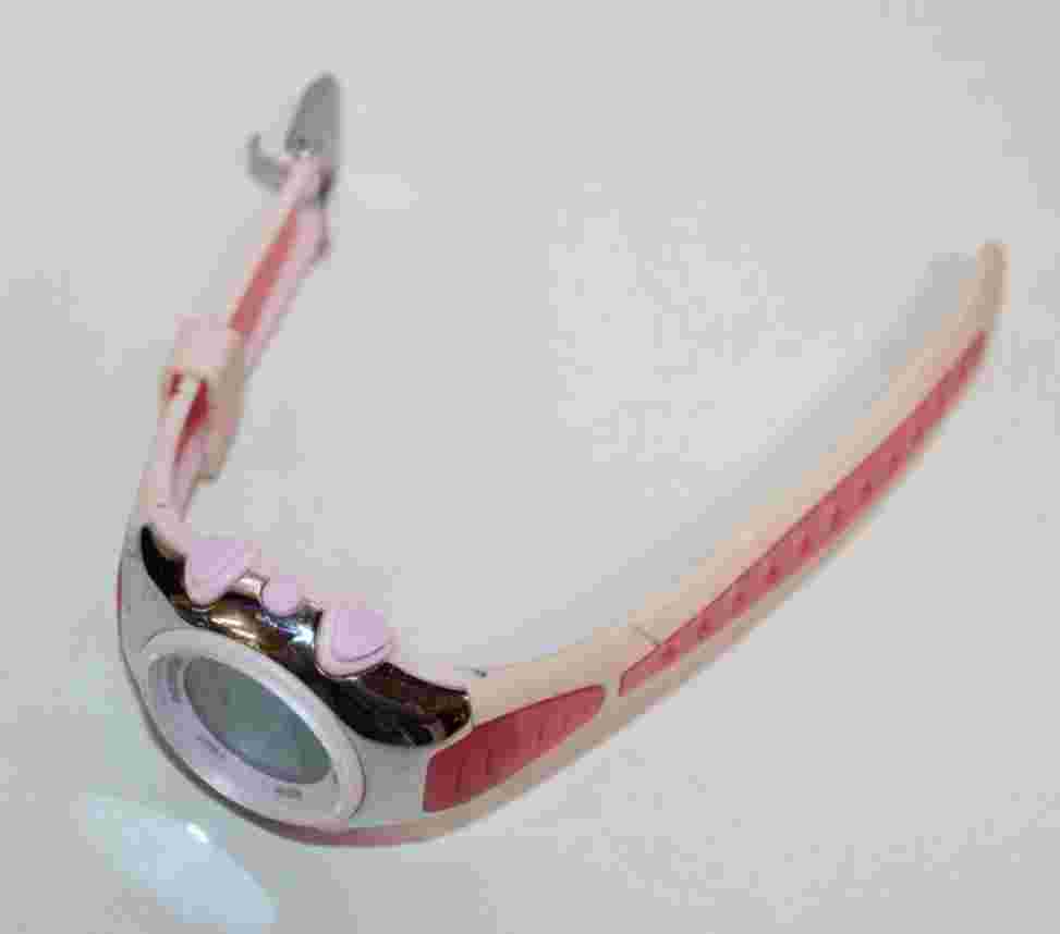 Pasnew Digital Watch Women Silver Tone Pink Bezel Band Day Date Alarm 30M