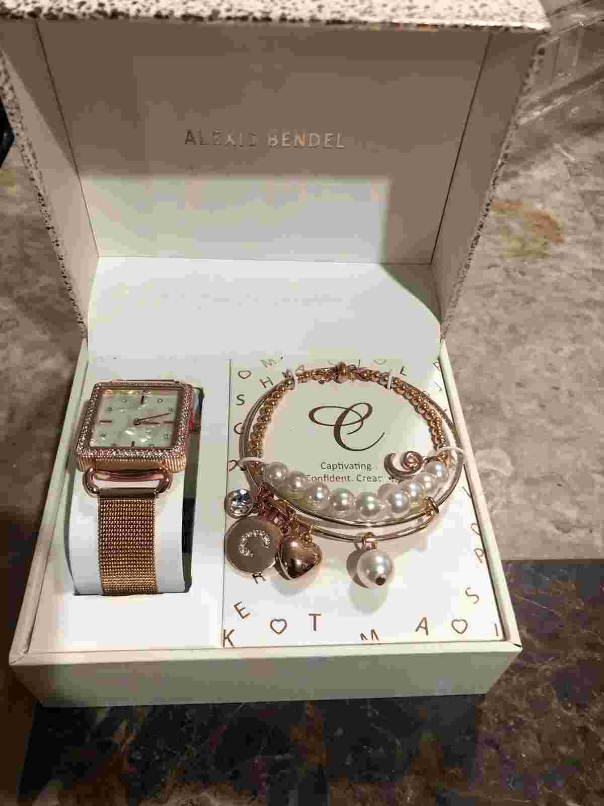 Alexis Bendel Watch and Earrings Gold Piece Boxed Watch Gift Set Box
