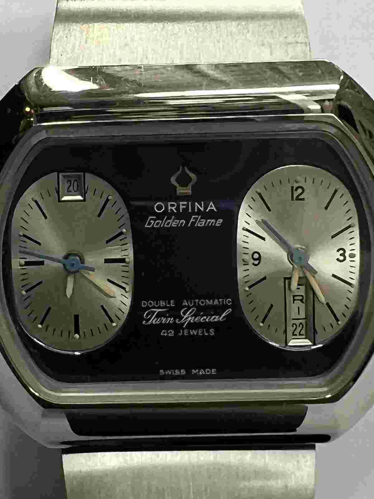 Vintage Stainless Steel Orfina Ref. 6938 42 JEWEL Twin Special Automatic Watch
