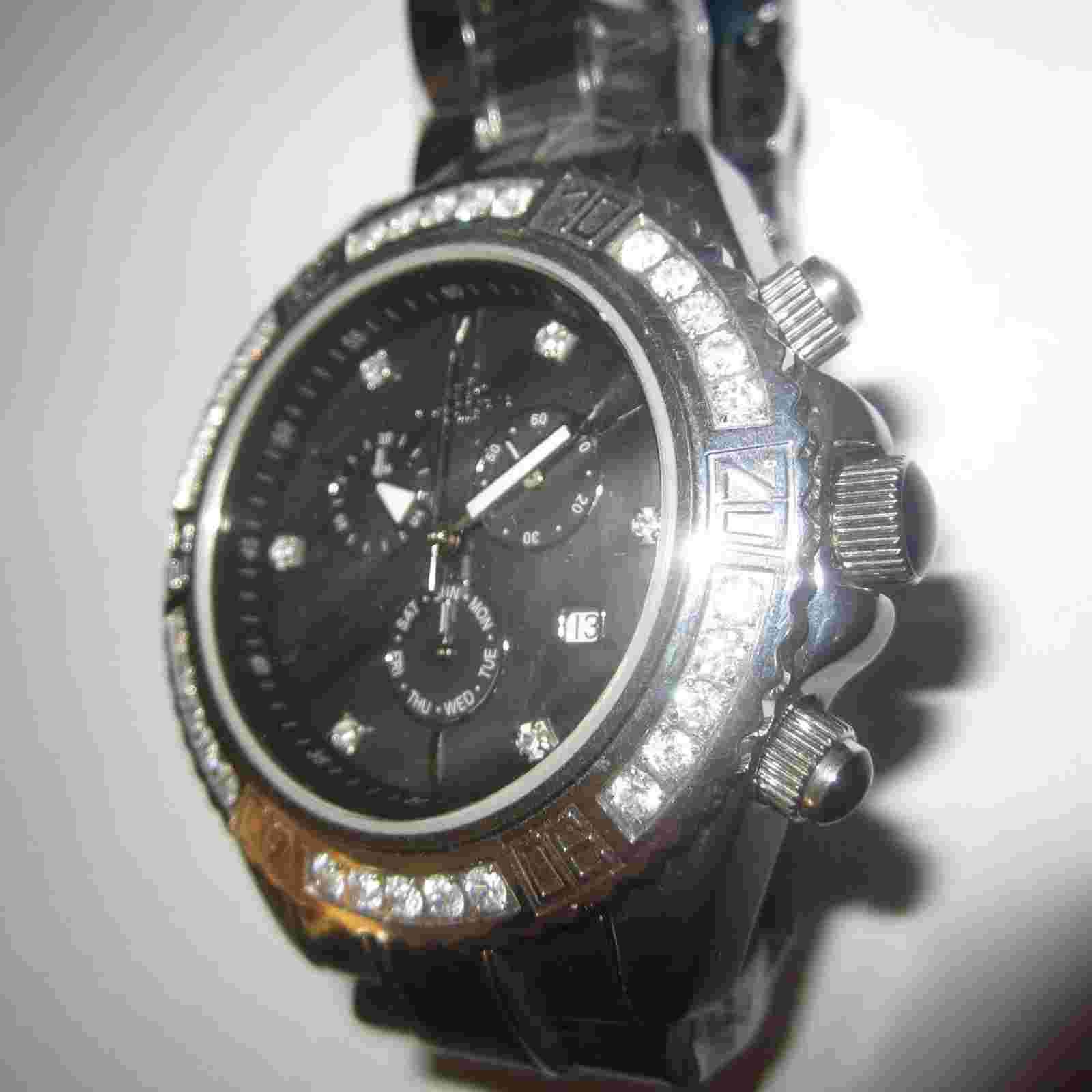 ONISS SHARP MEN'S WATCH CHRONO ALL BLACK CERAMIC CRYSTAL SAPPHIRE ON627-M SWISS