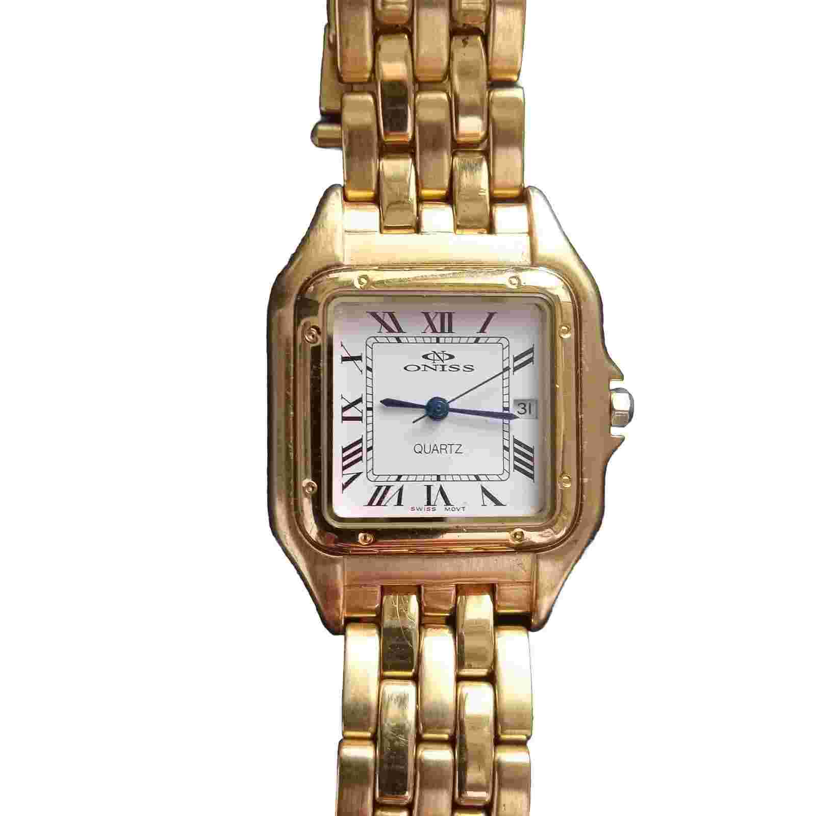 ONISS 18 KARAT GOLD PLATED STAINLESS STEEL WRISTWATCH/WITH DUNTON ELLERKAMP BOX