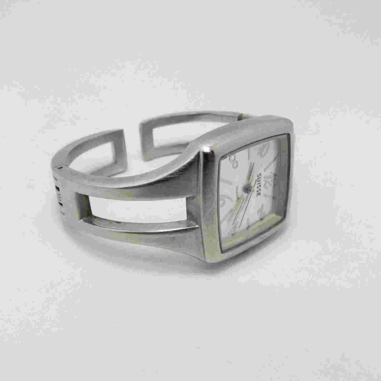 Women's SUISSE Silver Toned Hinged 6" Square Wrist Watch NEW Battery Works Great
