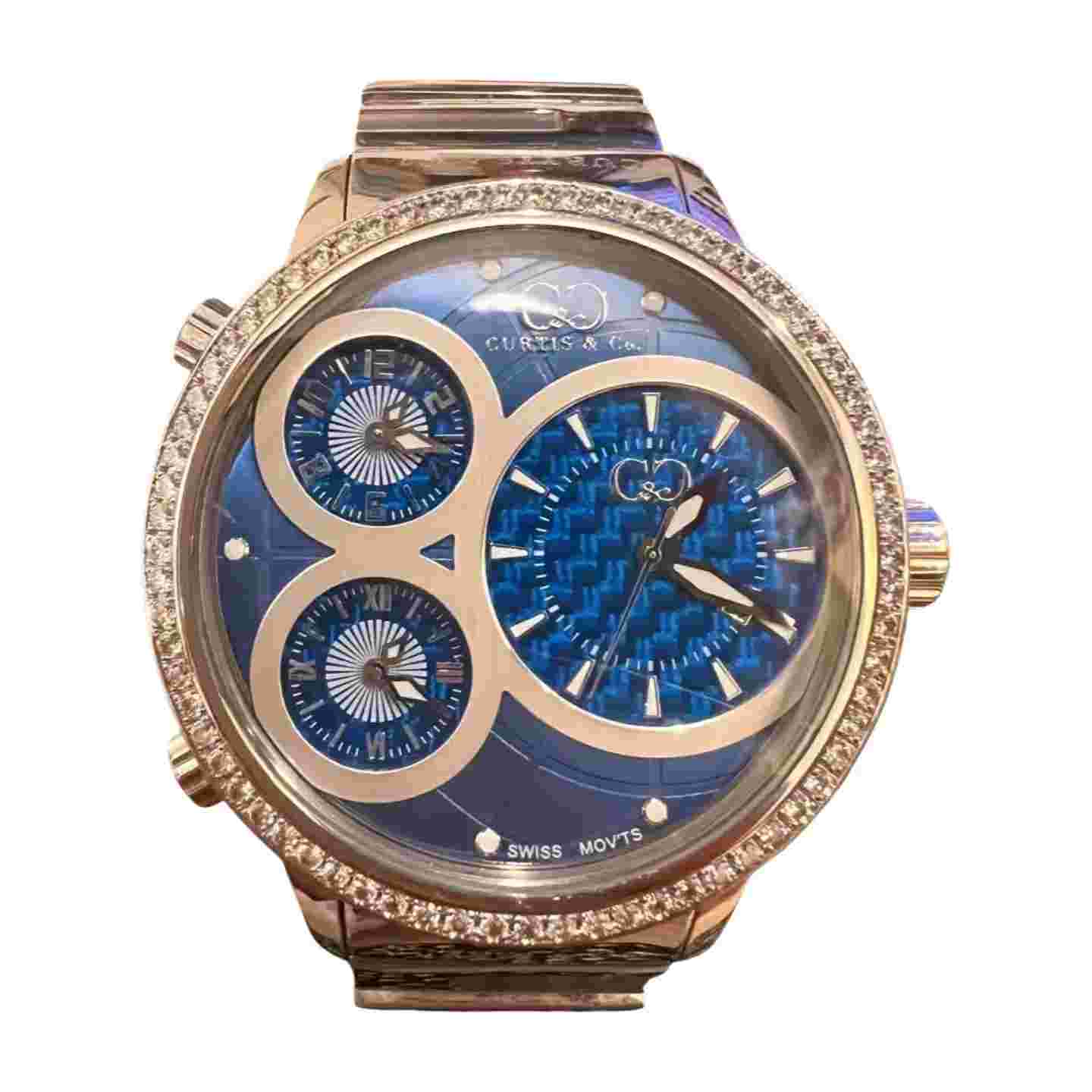 CURTIS & CO Big Time World Watch Diamond Quartz SS Used