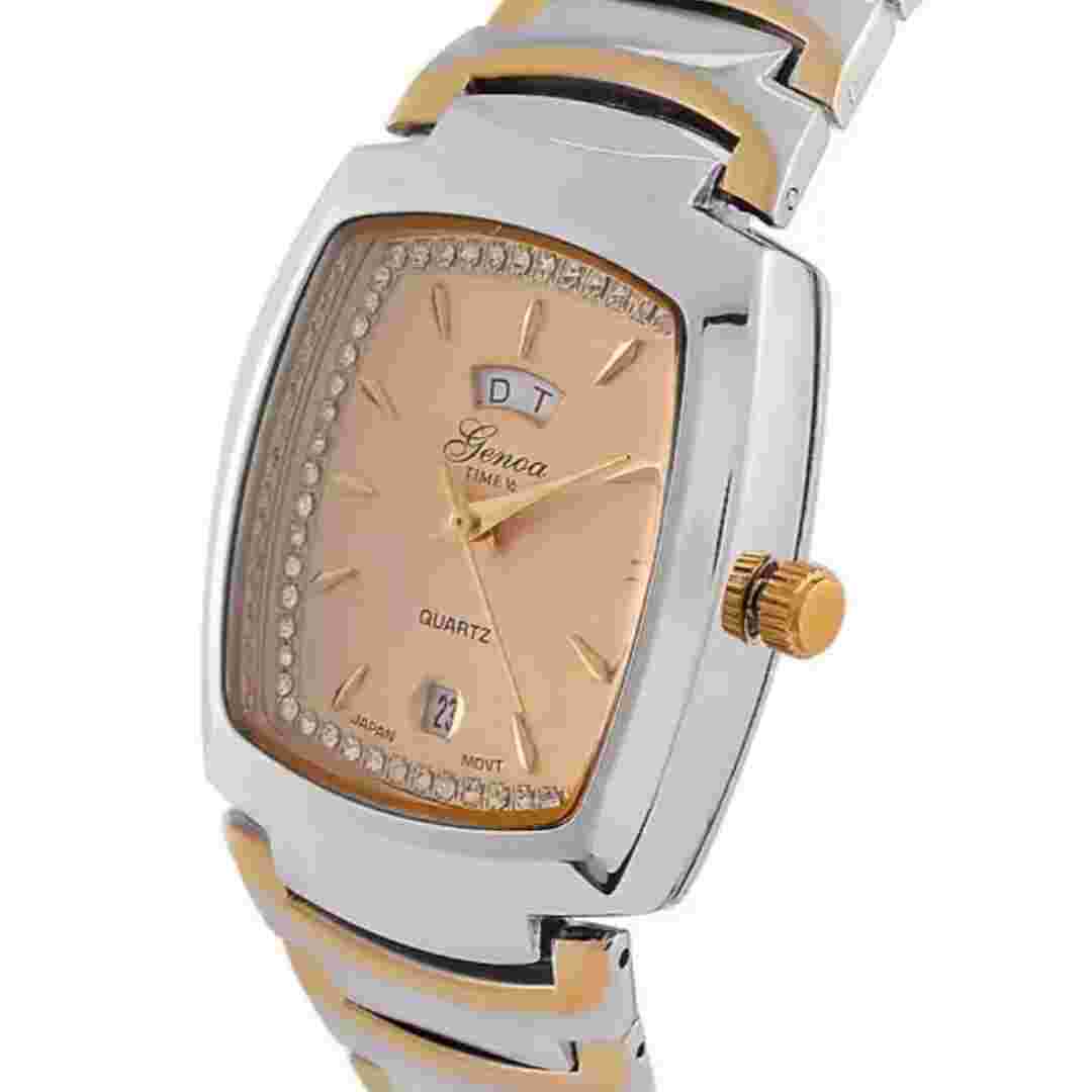Stunning Polished Dual  Tone Day & Date Display Crystal Accent Watch