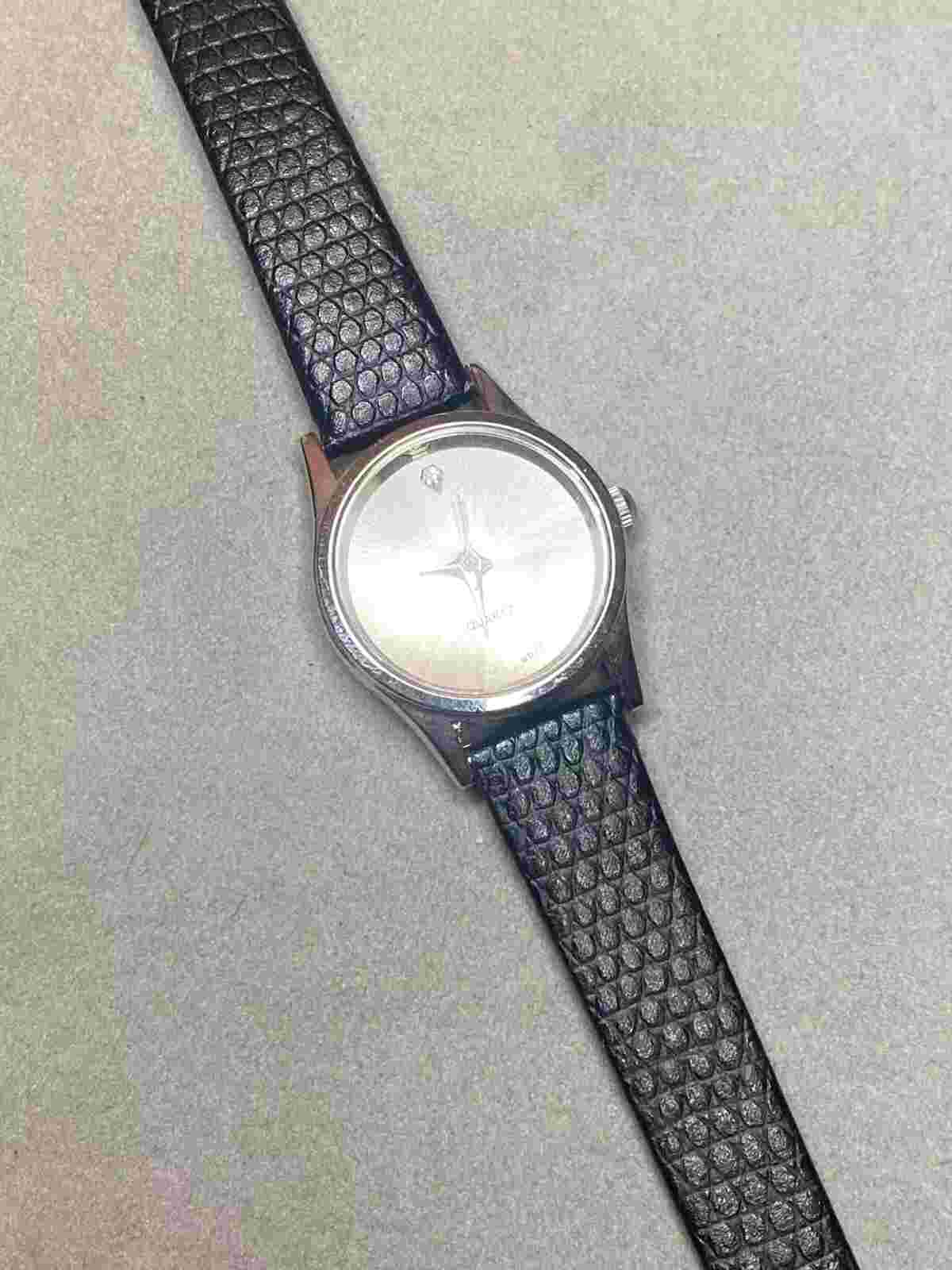 Charles Raymond Diamond Watch Womens Water Resist Faux Black Leather NEW Battery