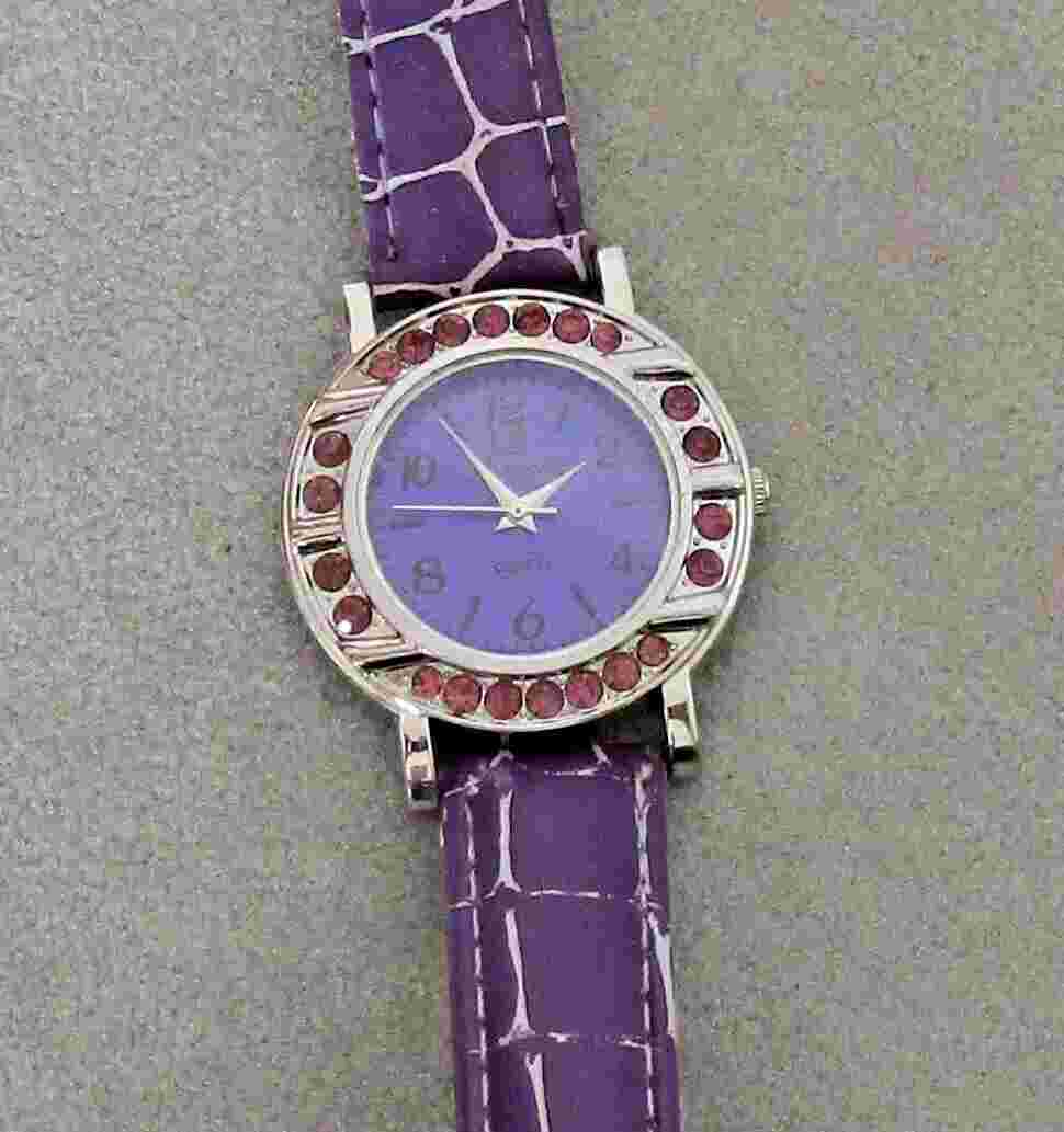 Womens Watch Purple Rhinestone by Riviera Wristwatch Silver Accents New battery