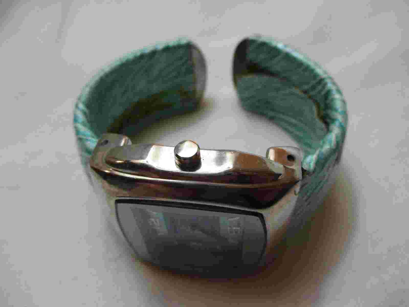 Magna Wristwatch Rectangular Face Silver Tone Blue Cuff Band