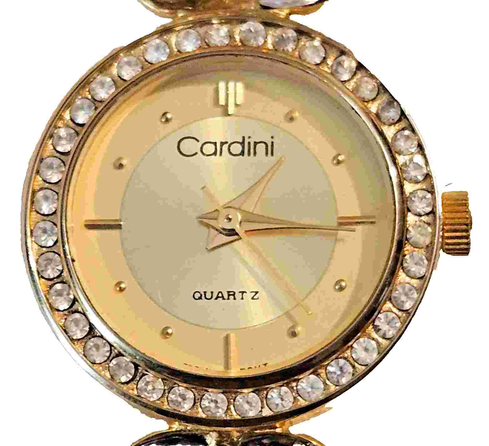Vintage  CARDINI  Rhinestone Studded  Women's Watch  Gold Plated  Jeweled Bezel