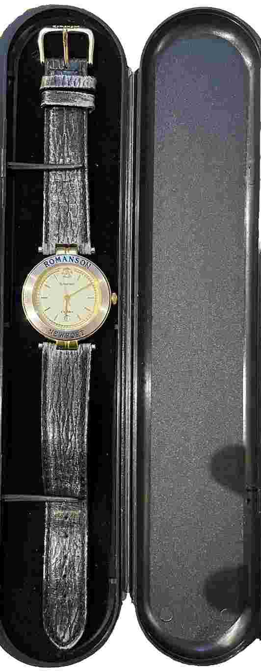 ROMANSON Newport Rare Swiss Watch. 22k Gold Plated Date. Micheal Herbelin Design