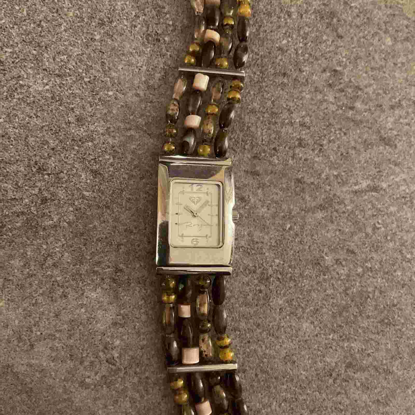 Beautiful Roxy Women’s Watch 20mm Silver Tone Case W/Bead Bracelet Band Bin T