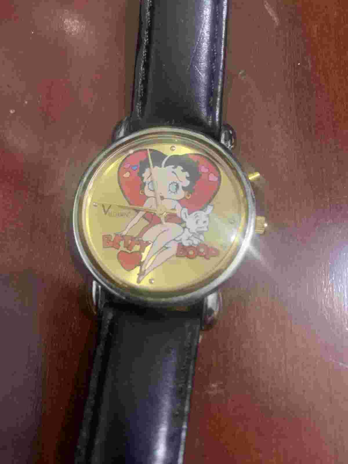Vintage Valdawn Betty Boop Quartz Watch  Gold & Silver Tone Leather Musical